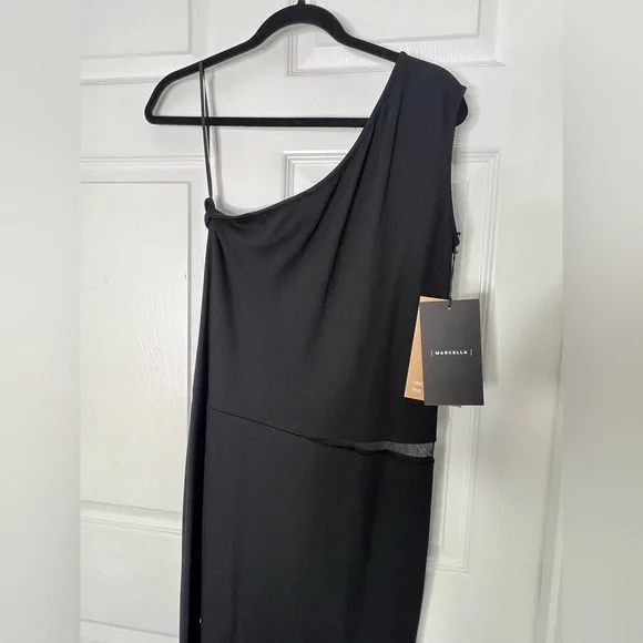 NWT Marcella Elegant Black One-Shoulder Maxi Dress Sz L Cocktail Evening Party - Picture 9 of 14
